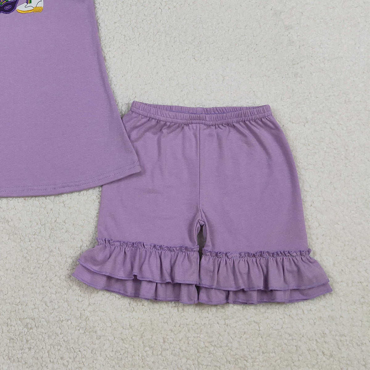 1.20 RTS NO MOQ （In stock）GSSO2828 Embroidery Anchor Masks Donuts Baby Girls Tunic Ruffle Shorts Mardigras Clothes Sets