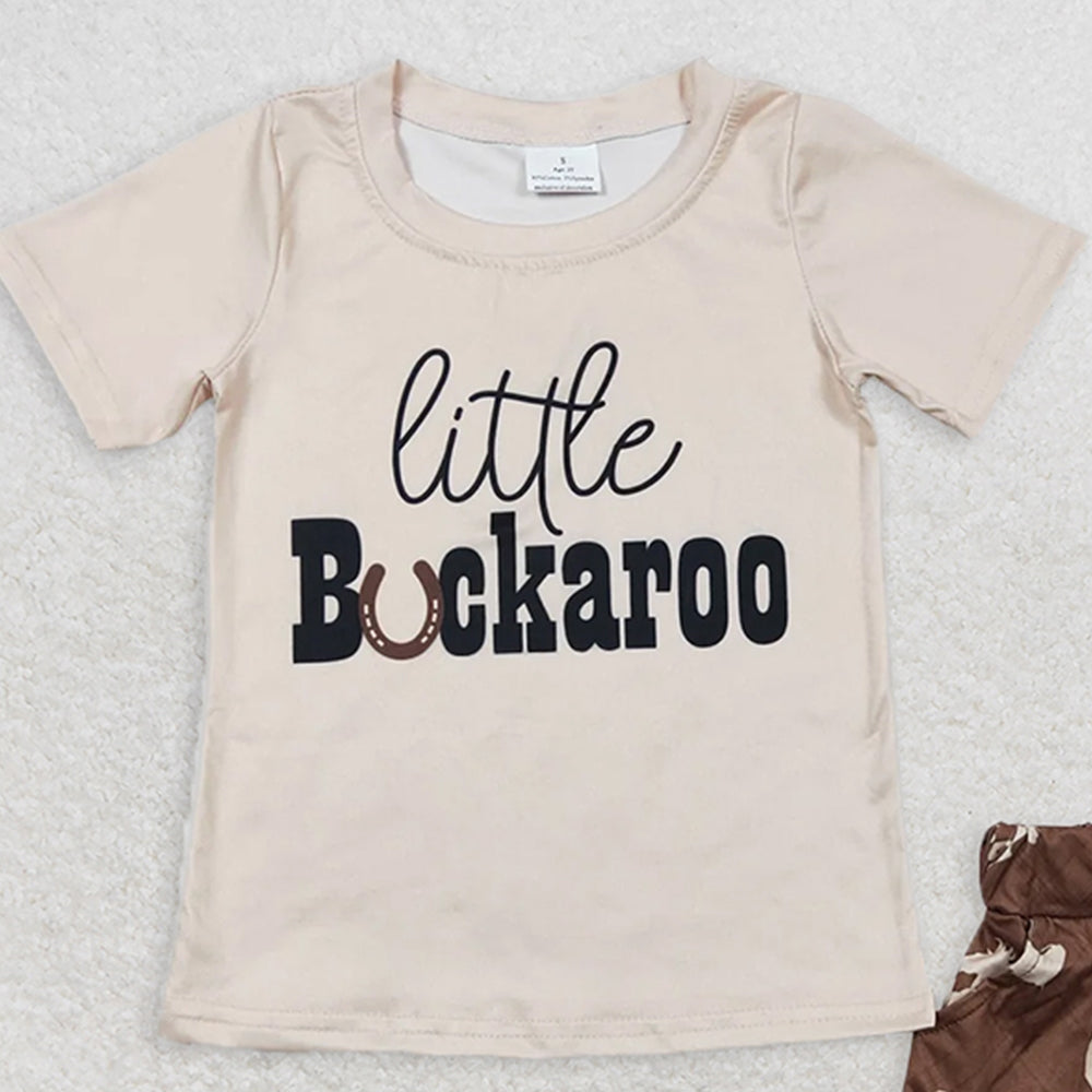 BSSO0229 RTS NO MOQ Baby Boys Summer Boys Outfits Baby Boys Rodeo Brown Shorts Sets
