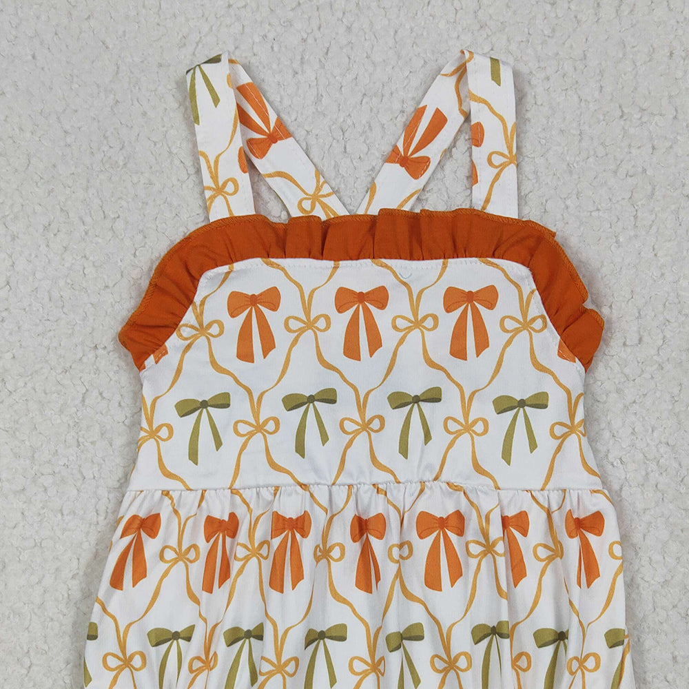RTS NO MOQ （In stock）SR3148 Baby Girls Summer Rompers Baby Girls Strap Orange Bows Plaid Ruffle Rompers