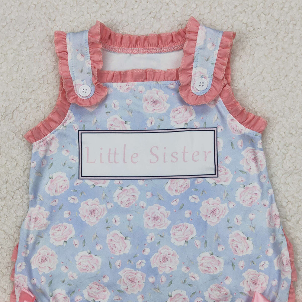 4.23 SR2911 RTS NO MOQ Baby Girls Summer Rompers  Sleeveless floral little sister baby girls summer romper