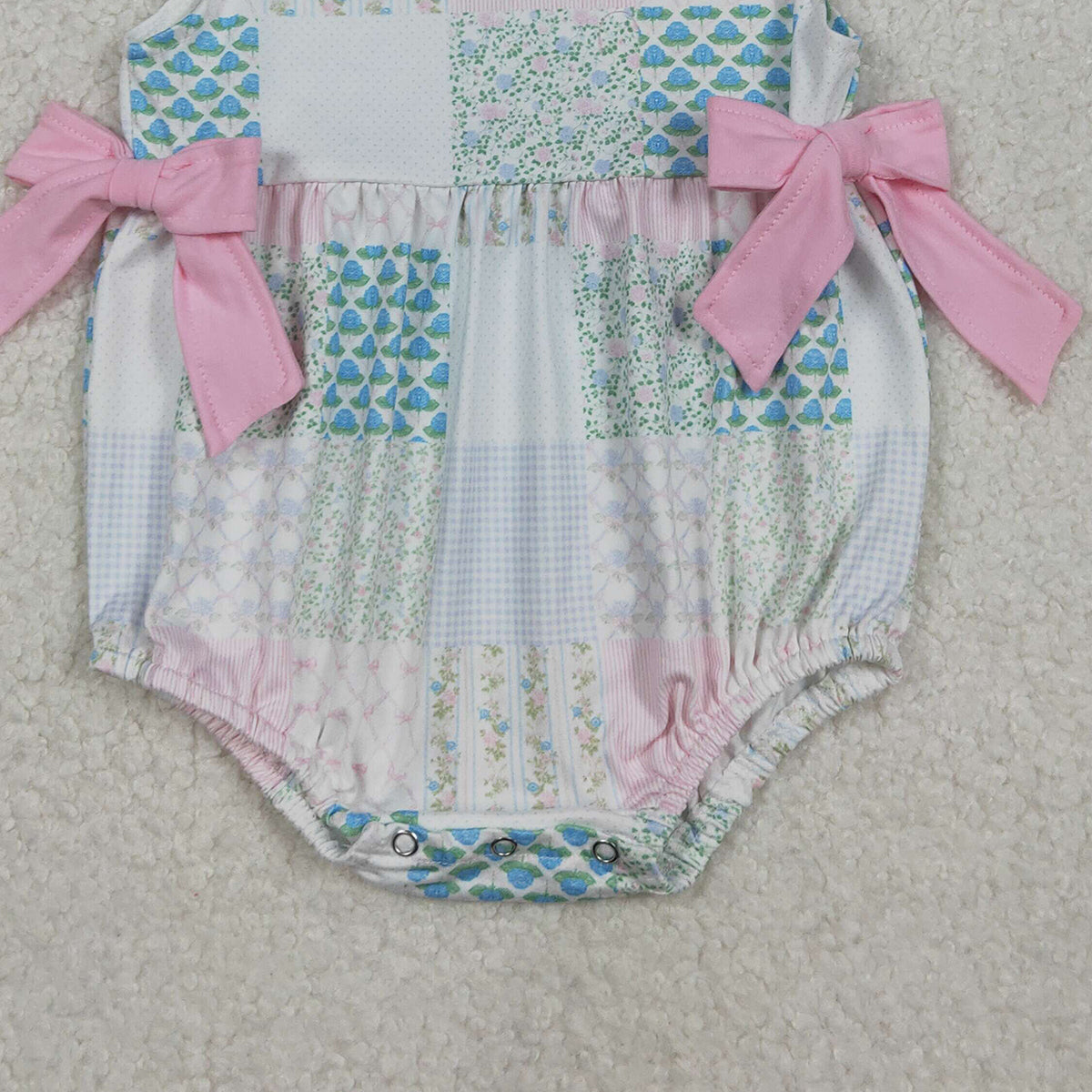 11.6 RTS NO MOQ （In stock）SR3293 Baby Boys Summer Rompers Baby Girls Bows Flowers Checked Bows Flutter Sleeve Ruffle Rompers