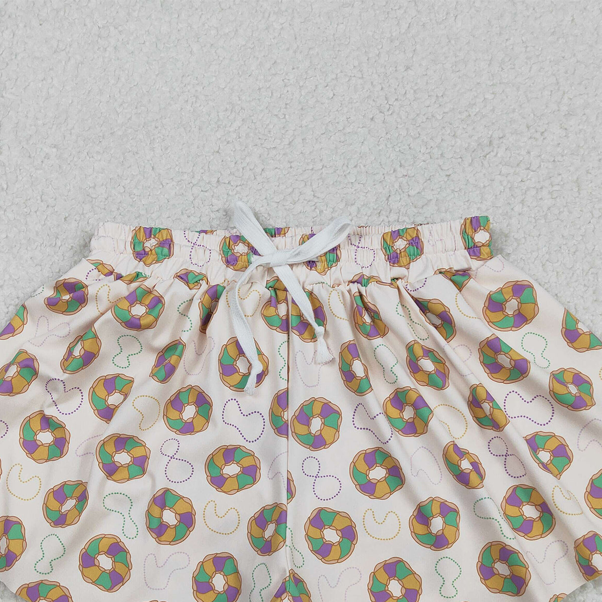 12.2 RTS NO MOQ （In stock）SS0683 Adult Women Mardigras Donuts Necklaces Yoga Active Ruffle Shorts Bottoms
