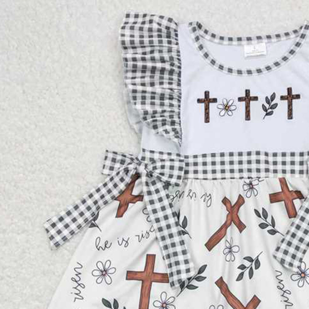 GSD0680Cross Back Floral Girls Easter Dresses with Flutter Sleeves Spring Party Dress for Kids Baby Girl Dress