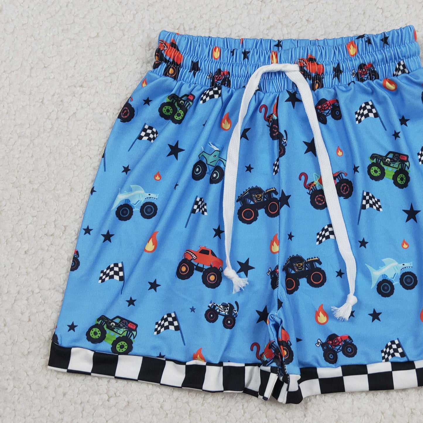 SS0736 RTS NO MOQ （In stock ）Plaid flag trucks kids boys summer shorts