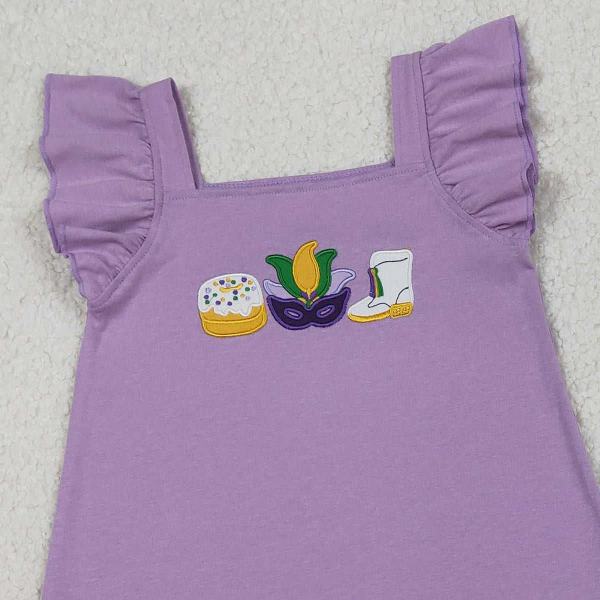 1.20 RTS NO MOQ （In stock）GSSO2828 Embroidery Anchor Masks Donuts Baby Girls Tunic Ruffle Shorts Mardigras Clothes Sets