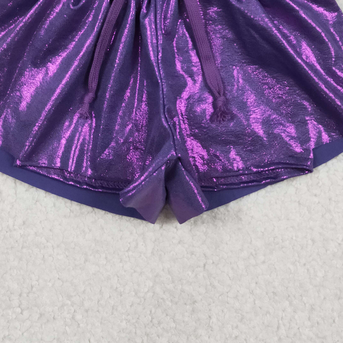 12.30 RTS NO MOQ （In stock）SS0686 Baby Girls Summer Shorts Baby Girls Purple Leather Ruffle Shorts Bottoms