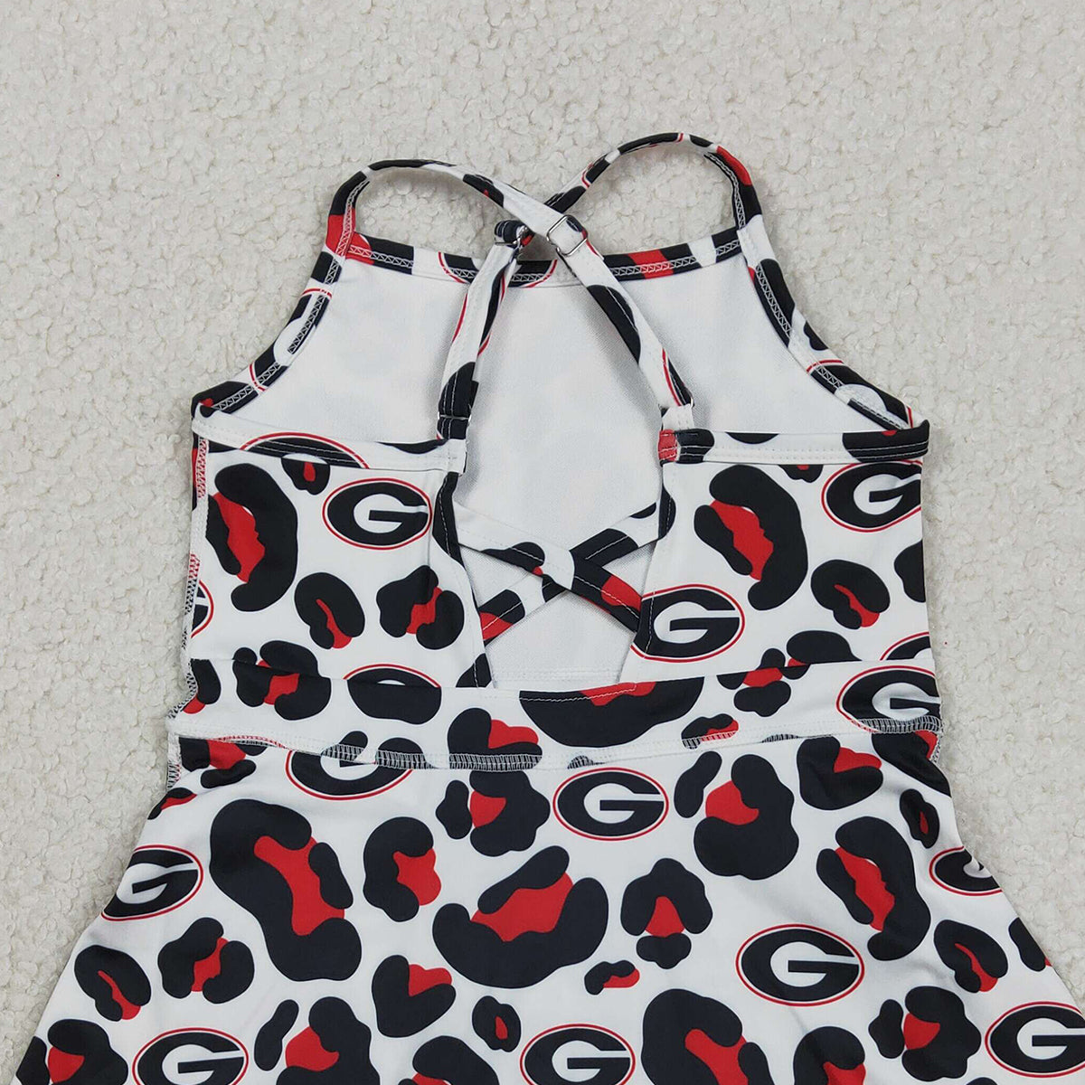 3.10 RTS NO MOQ （In stock）GSD3632 Kids Fashion Clothes Baby Girls Sleeveless Black Red Leopard Team Yoga Active Shorts Knee Length Dress