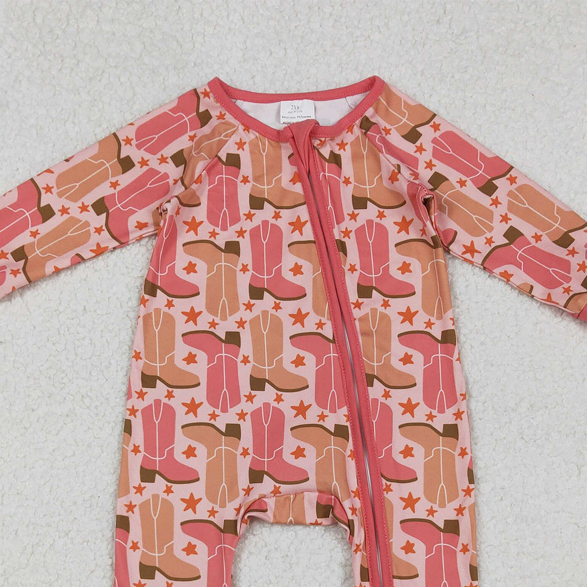 10.17 RTS NO MOQ （In stock）LR2733 Baby Girls Winter Rompers Baby Girls Boots Stars Western Zipper Footie Rompers