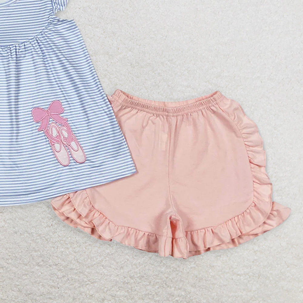 GSSO0582RTS NO MOQ Baby Girls Summer Outfits Baby Girls Dance Shoes Ballet Design Rompers Dresses Clothes Sets
