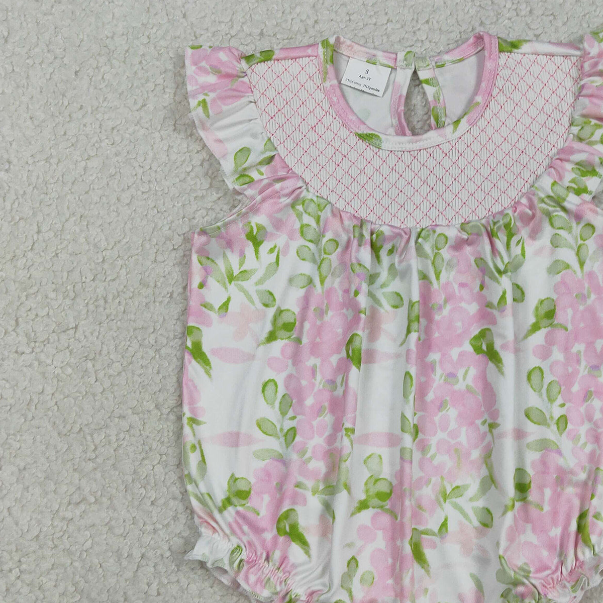 3.17 RTS NO MOQ （In stock）SR3805 Children's Fashion Romper Baby Girls Smocked Checked Colorful Flowers Ruffle Rompers