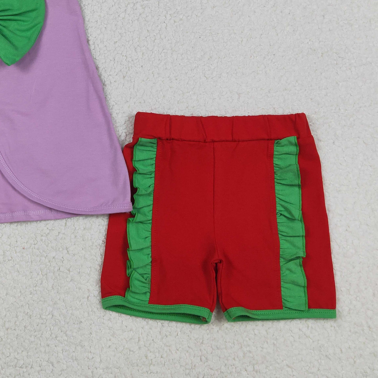 GSSO3465 RTS NO MOQ （In stock ）Sleeveless bow purple top red shorts princess girls outfits