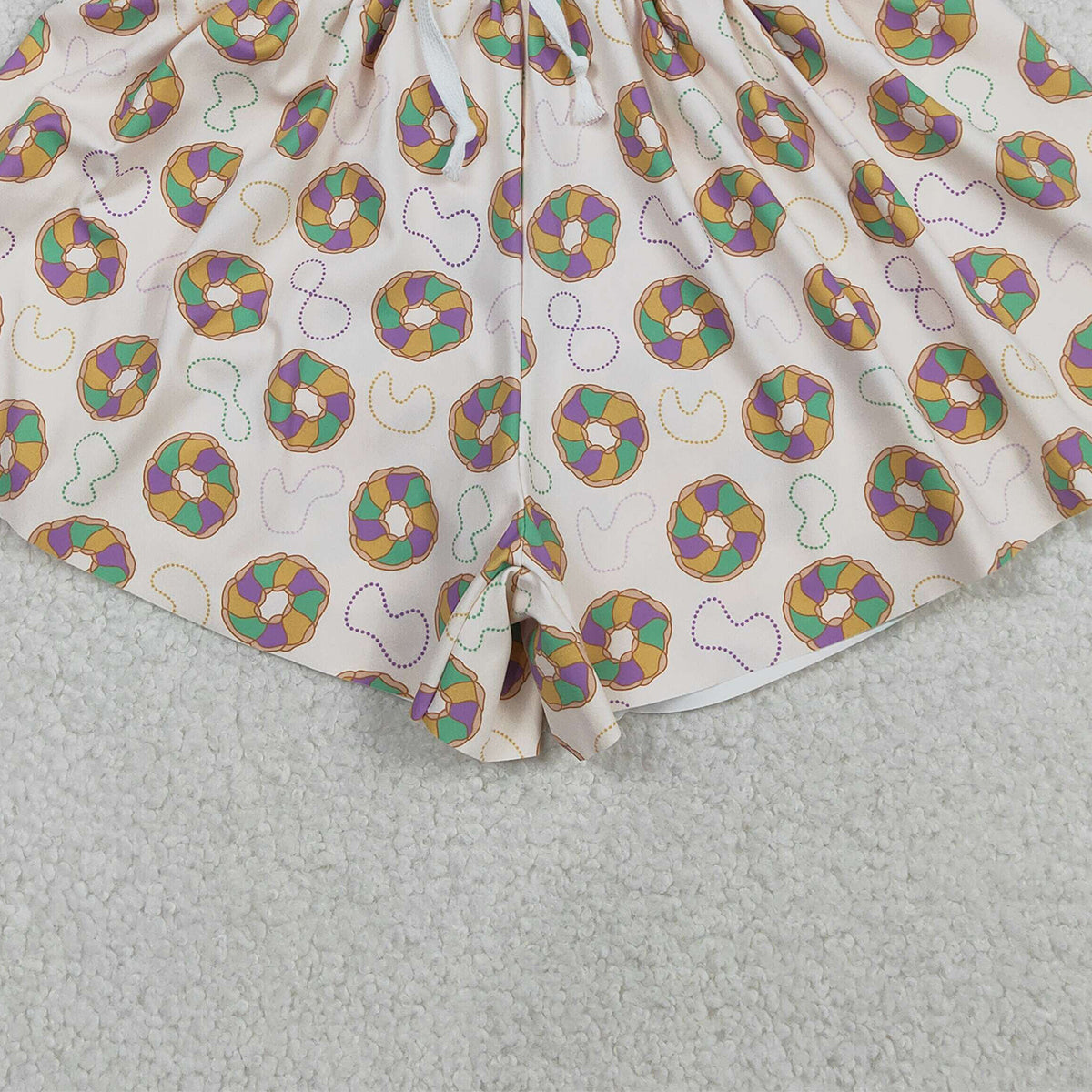 12.2 RTS NO MOQ （In stock）SS0683 Adult Women Mardigras Donuts Necklaces Yoga Active Ruffle Shorts Bottoms