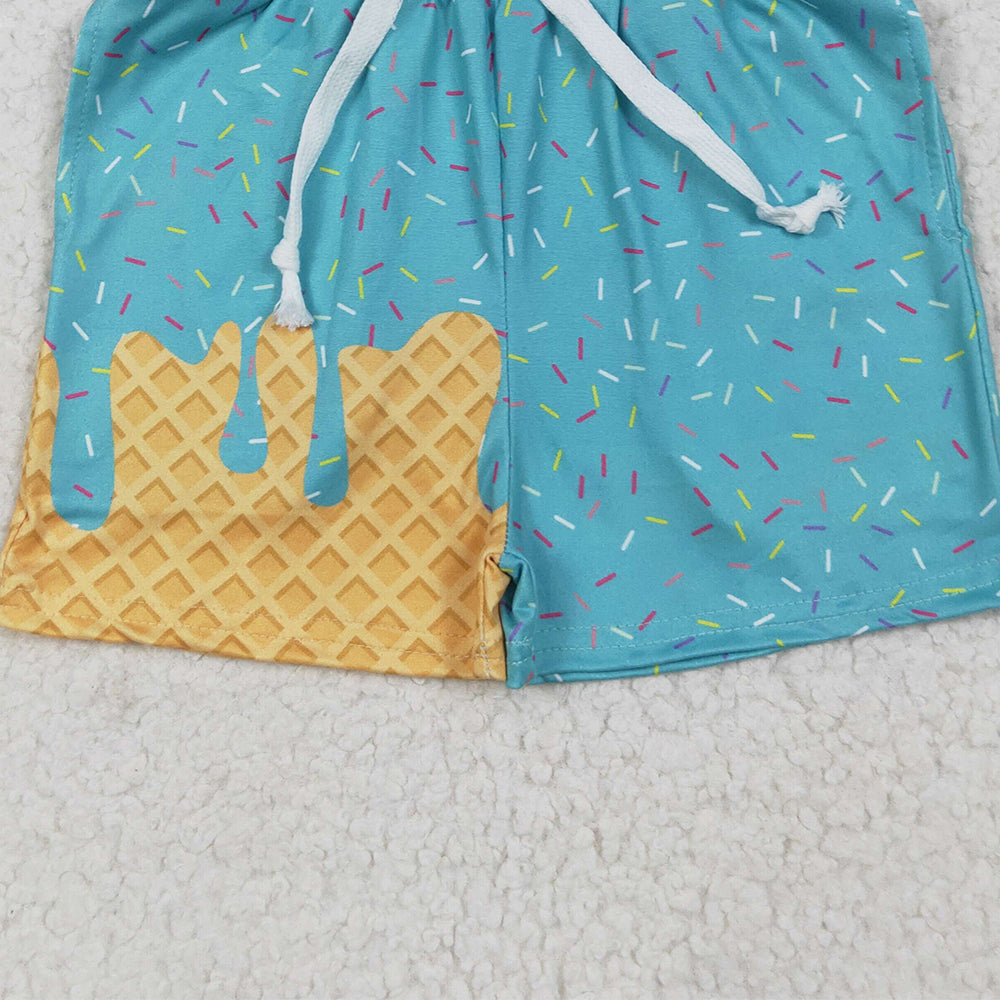 RTS NO MOQ （In stock）SS0623 Baby Girls Summer Shorts Baby Girls Teal Ice Cream Drip Summer Shorts Bottoms