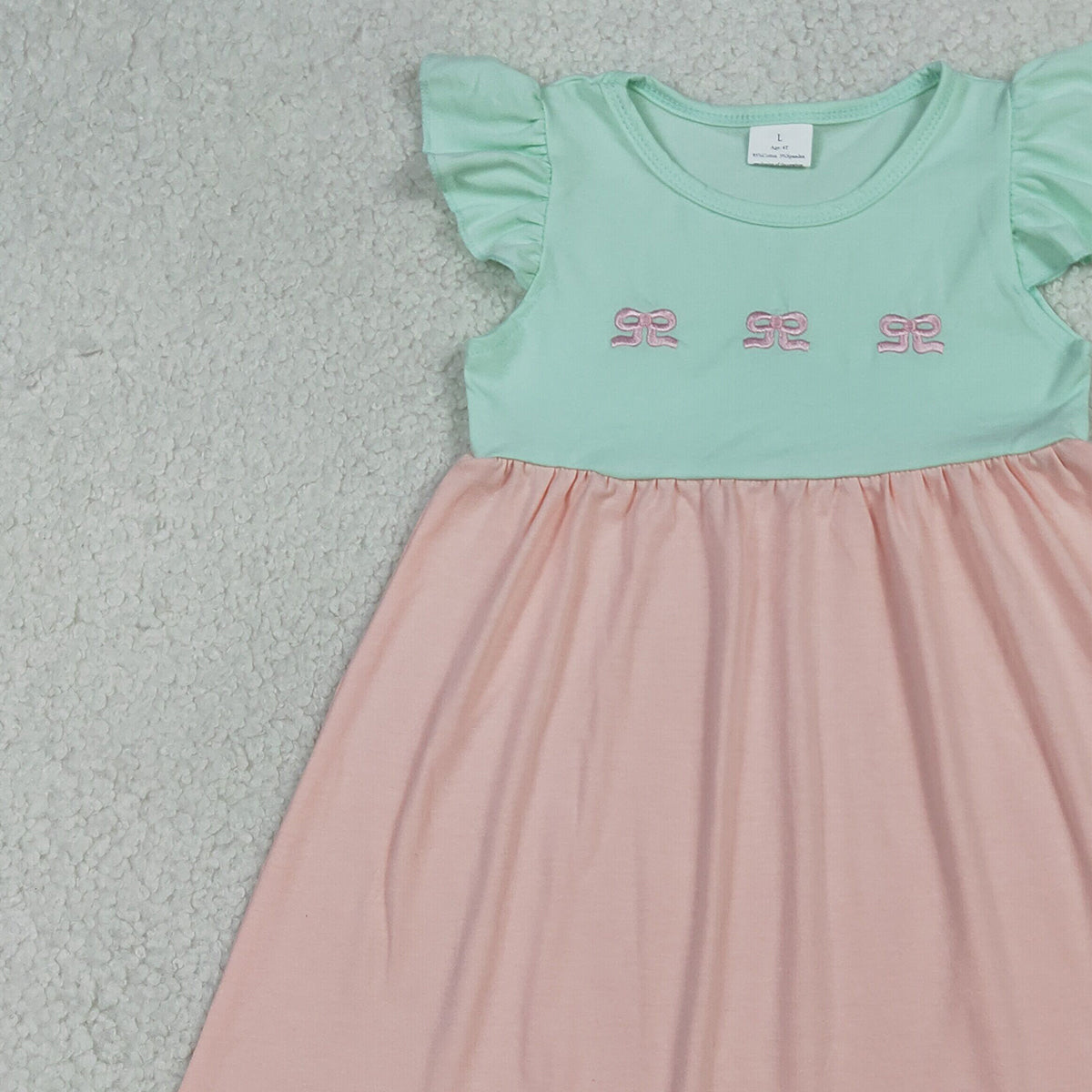 4.2 RTS NO MOQ （In stock）GSD3530 Flutter sleeves bow embroidery baby girls dresses
