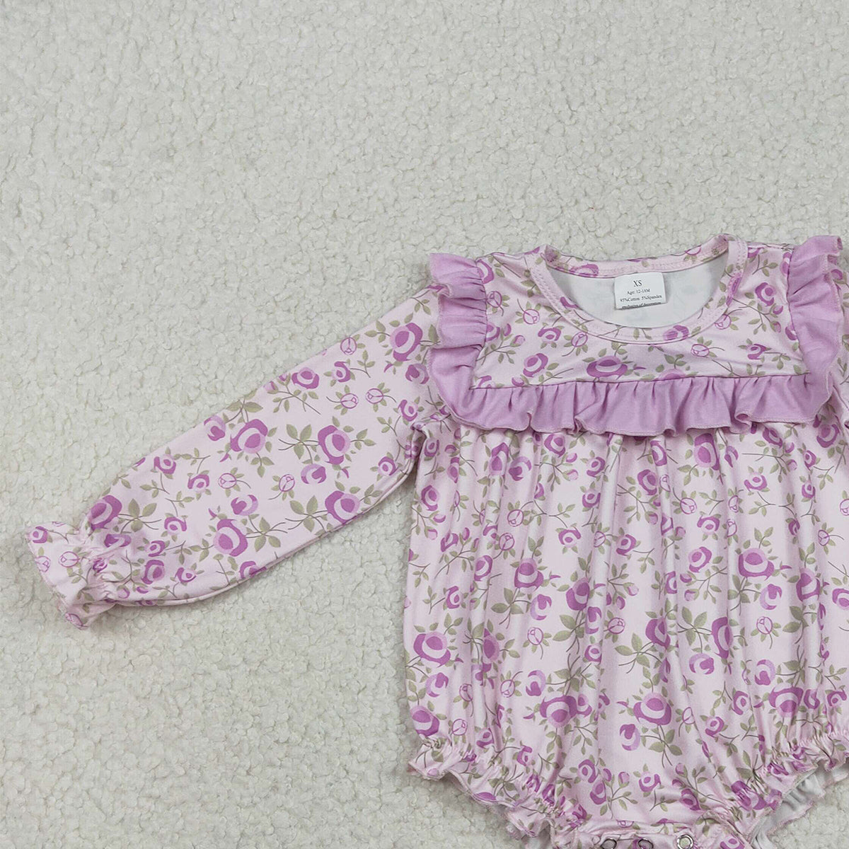 12.9 RTS NO MOQ （In stock）LR2624 Baby Girls Winter Rompers Baby Girls Long Sleeve Flowers Ruffle Rompers