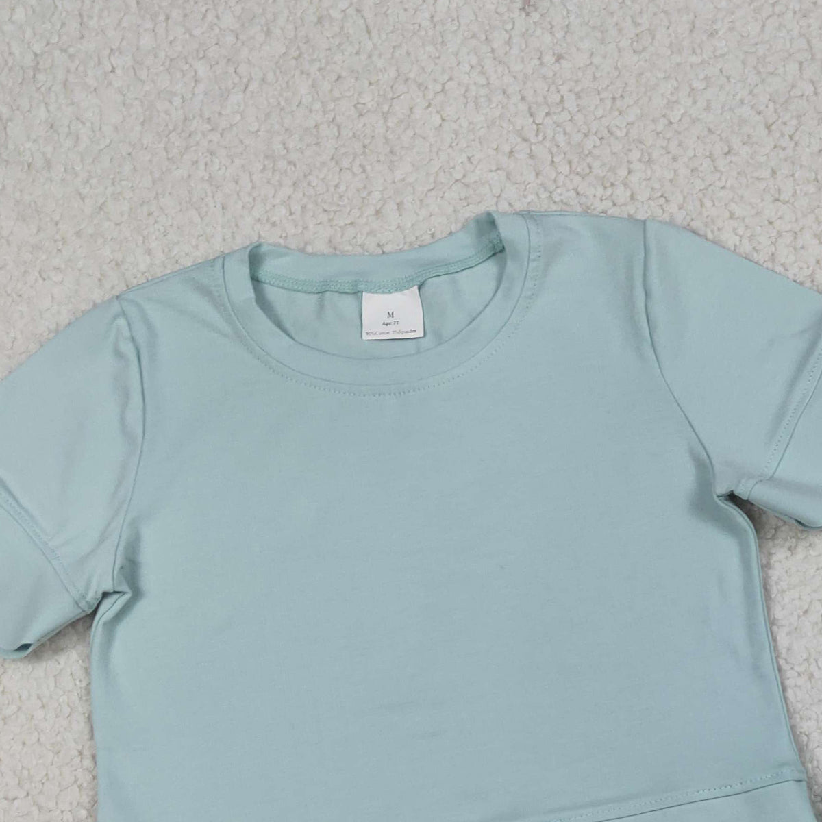 3.21 RTS NO MOQ （In stock）GSSO3174 Kids Clothing for Baby Girls Short Sleeve Light Blue Shirts Top Shorts Scallop Clothes Sets