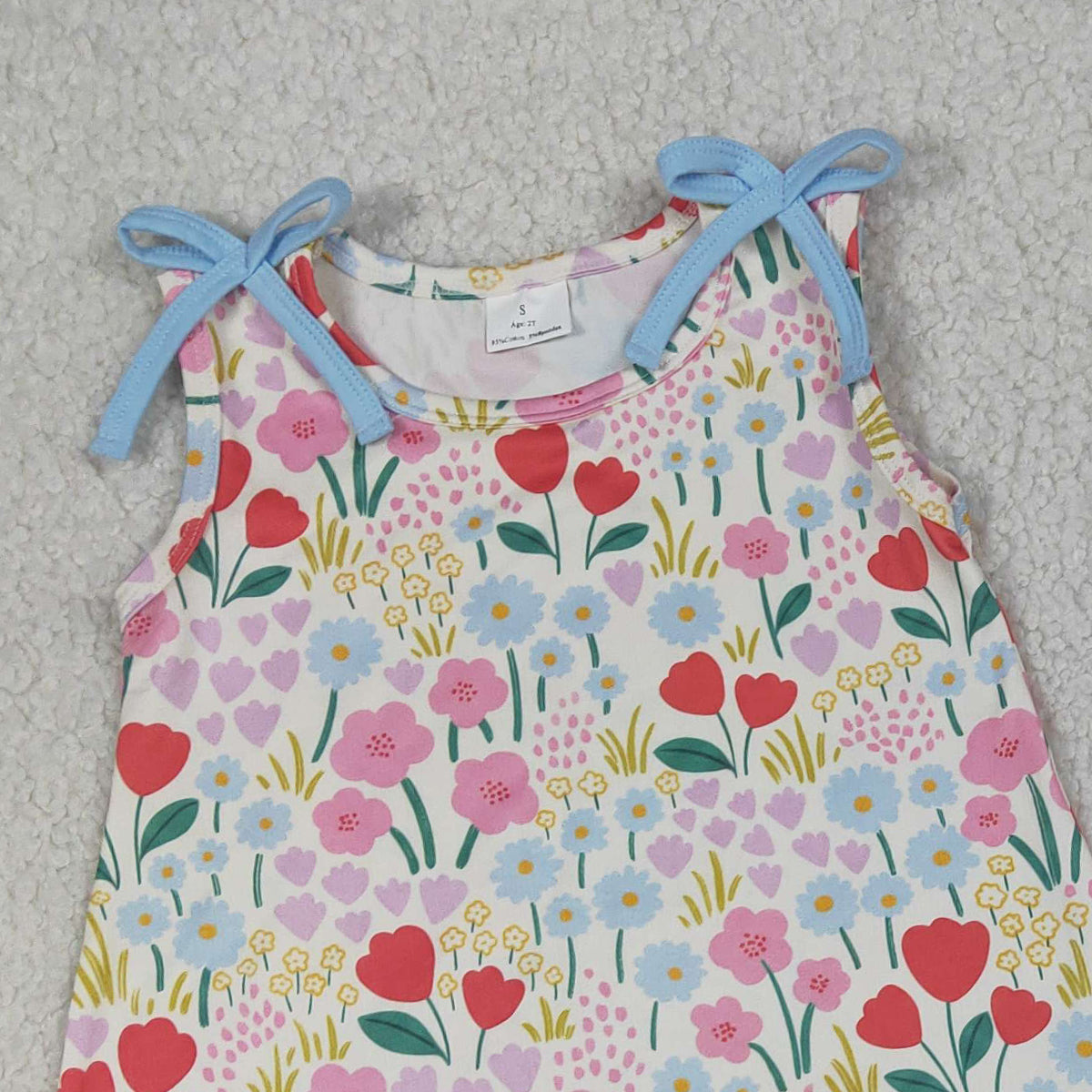 4.7 GSSO3390 RTS NO MOQ （In stock ）Baby Girls Sleeveless Colorful Flowers Scallop Tunic Ruffle Shorts Clothes Set