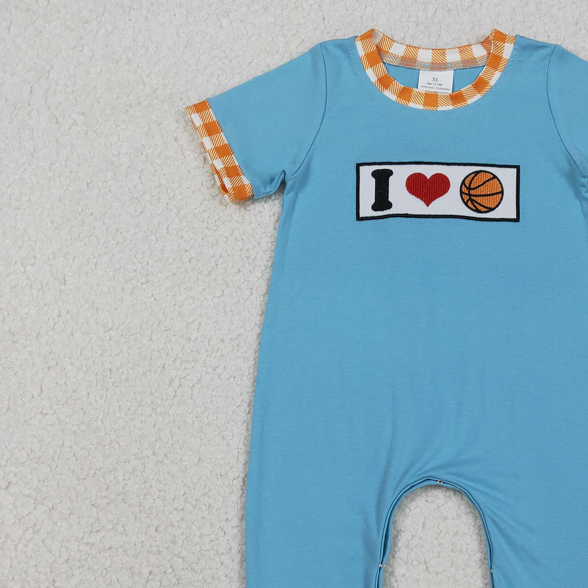 12.12 RTS NO MOQ （In stock）SR3366 Embroidery I Love Basketballs Baby Boys Team Footie Rompers