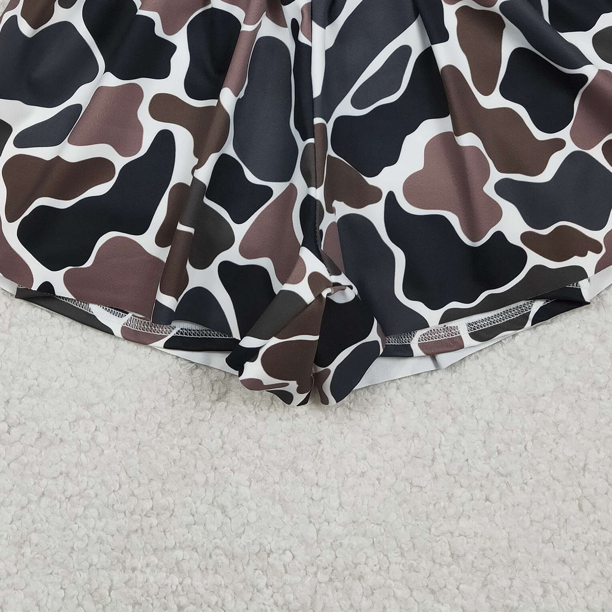 2.7 RTS NO MOQ （In stock）SS0773 Baby Girls Southern Dark Brown Camo Yoga Active Ruffle Shorts Bottom