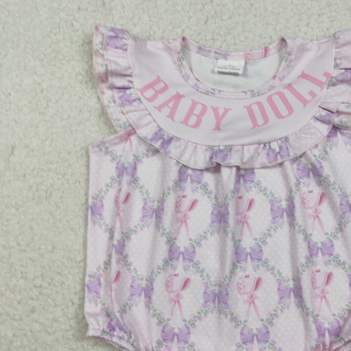 11.11 RTS NO MOQ （In stock）SR3292 Baby Girls Summer Rompers Baby Girls Pink Flutter Sleeve Baby Doll Bow Flowers Ruffle Rompers
