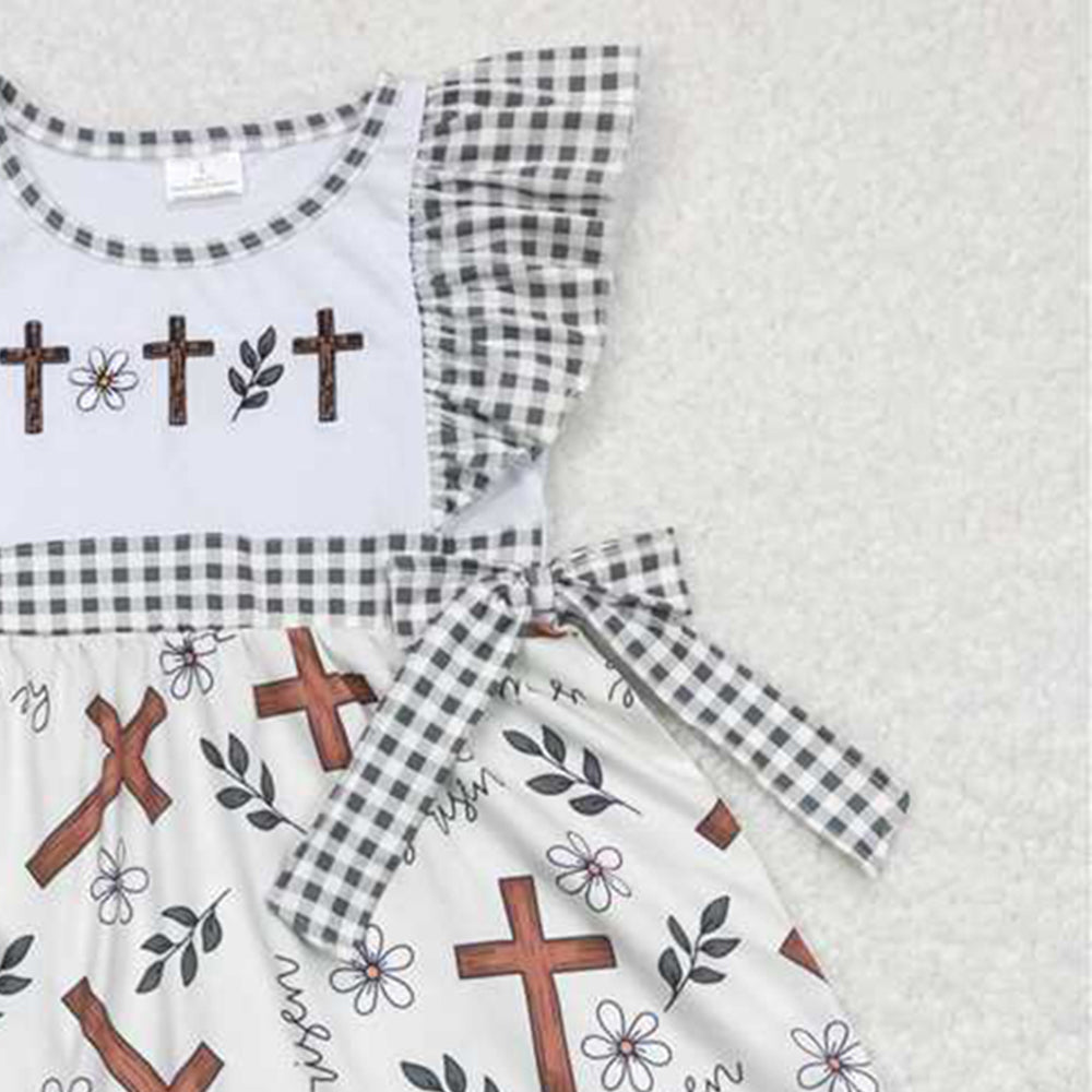 GSD0680Cross Back Floral Girls Easter Dresses with Flutter Sleeves Spring Party Dress for Kids Baby Girl Dress