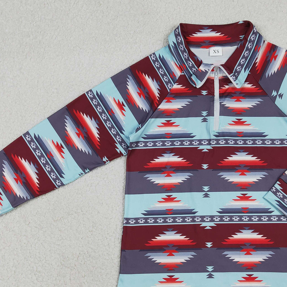 12.16 RTS NO MOQ （In stock）GT0877 Adult Women Long Sleeve Western Aztec Zipper Pullovers Tops