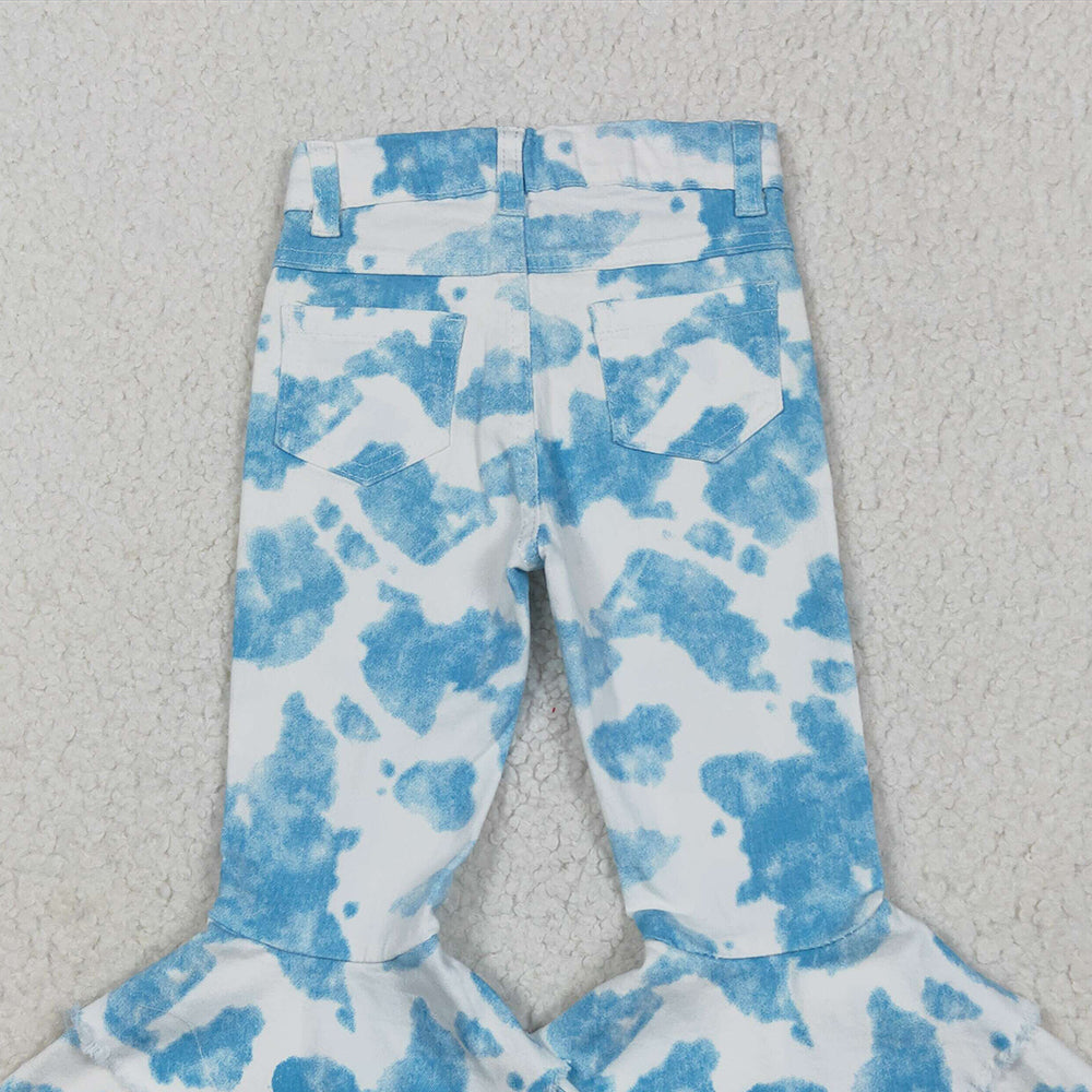 7.06 P0762 RTS NO MOQ Baby Girls Denim Pants Baby Girls Blue And White Flared Denim Pants Infant Casual Wide Leg Jeans