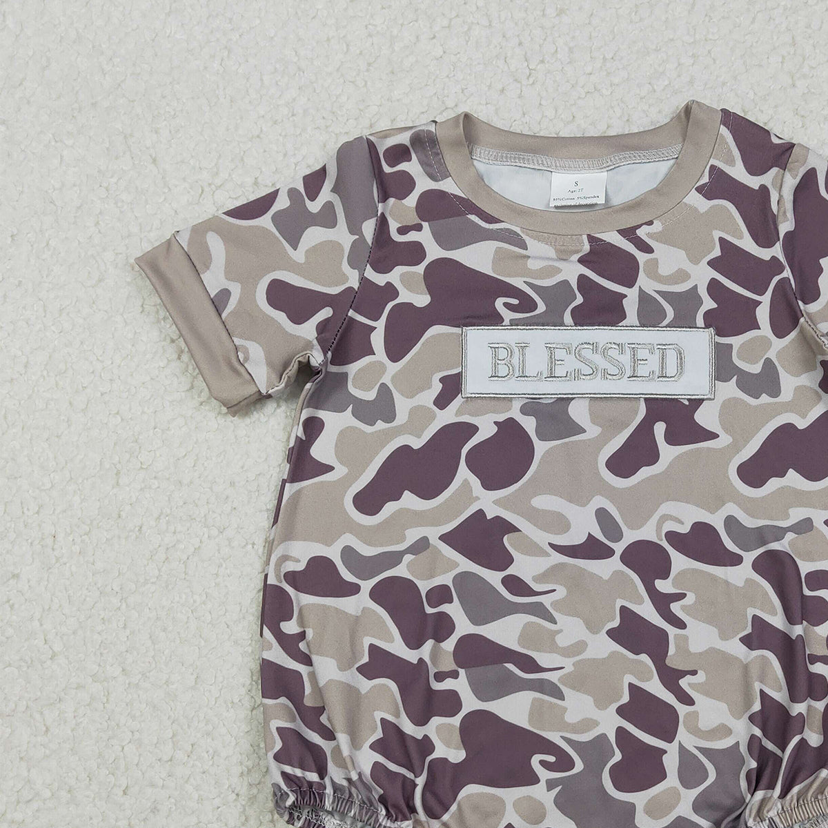 12.5 RTS NO MOQ （In stock）SR3263 Baby Boys Rompers Embroidery Blessed Baby Boys Southern Grey Camo Rompers