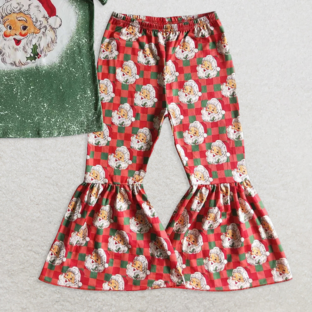 GSPO0182 RTS NO MOQ Baby Girls Spring Outfits Girls Santa Claus green short-sleeved trousers suit