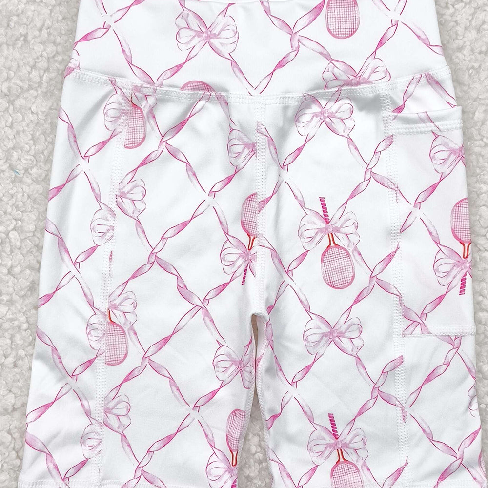 SS0397 RTS NO MOQ Baby Girls Summer Yoga Shorts Baby Girls Pink Tennis Bows Yoga Biking Shorts Preorder