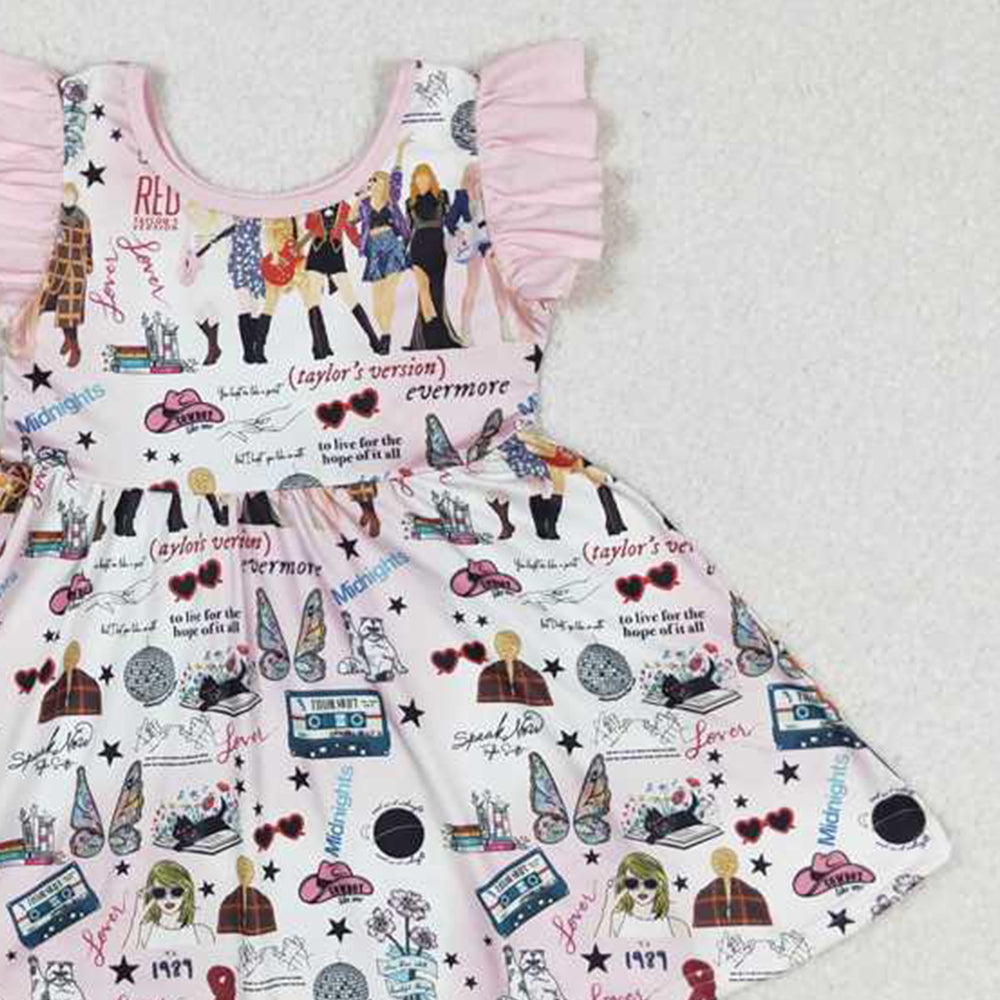 GSD1093 New Rts No Moq 8-9 Days By Air Arrived it Flutter sleeves pink butterfly singer girls dresses
