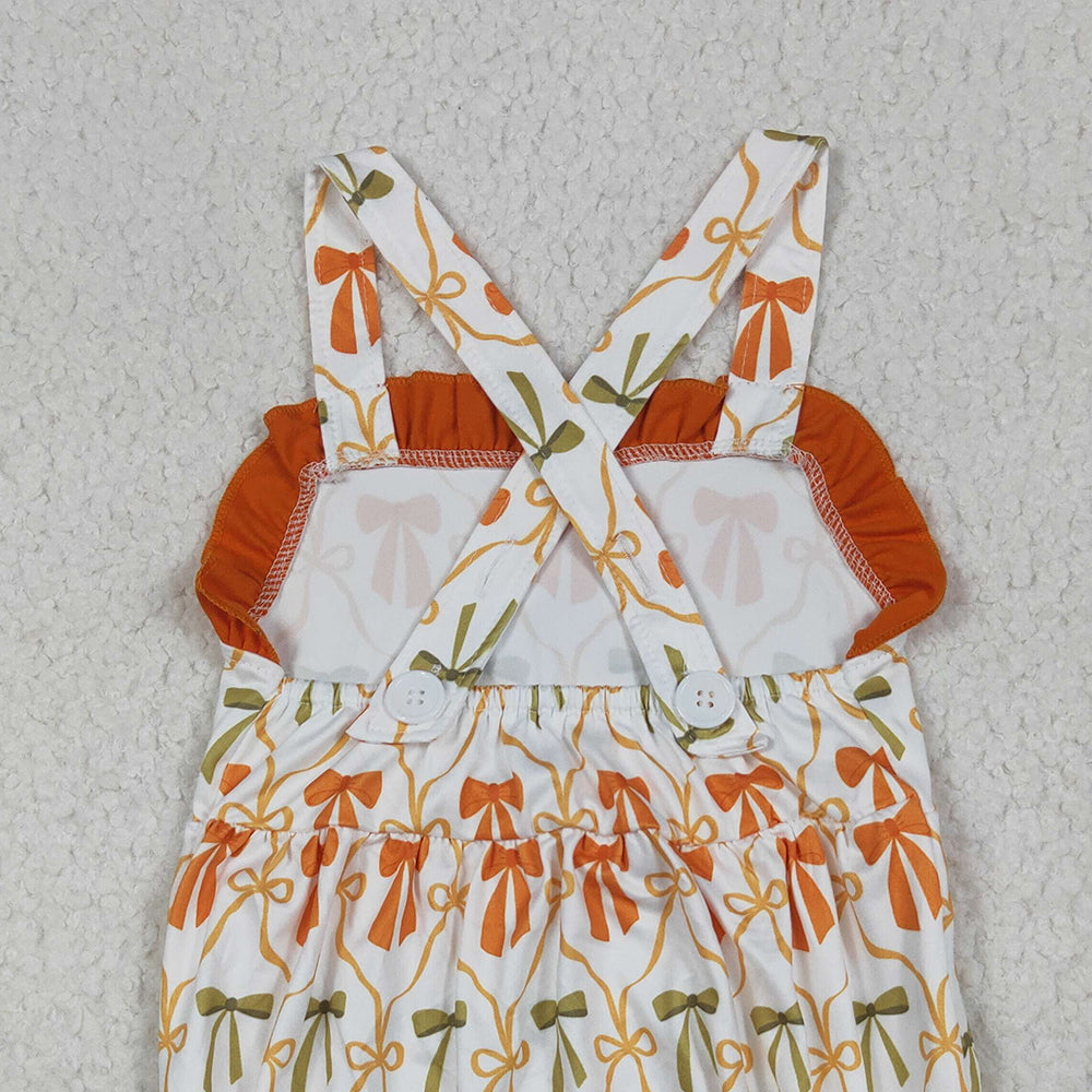 RTS NO MOQ （In stock）SR3148 Baby Girls Summer Rompers Baby Girls Strap Orange Bows Plaid Ruffle Rompers