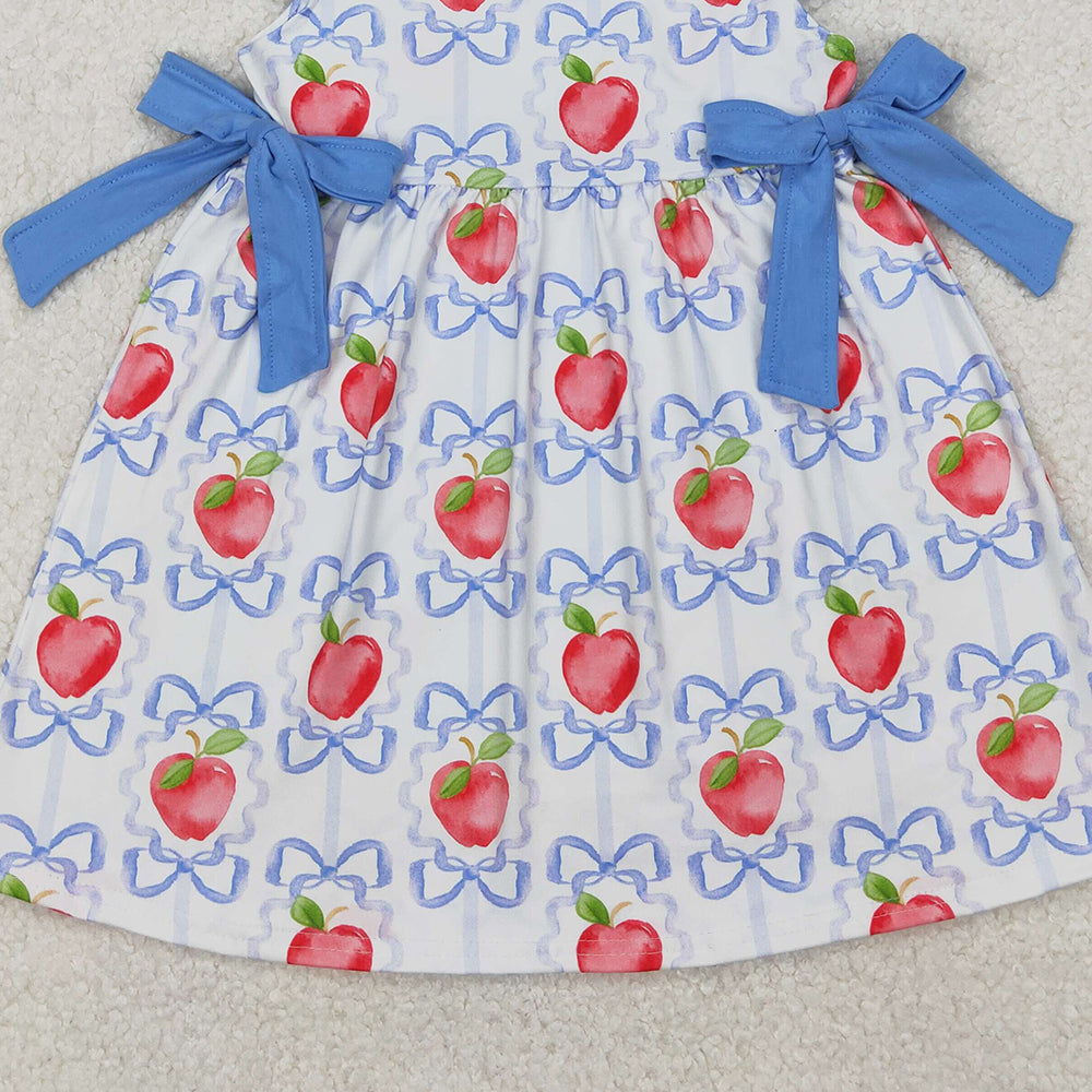 GSD1966 RTS NO MOQ Kids Girls 4th of July Dresses with Flutter Sleeves Bow Apple Design for Children's Clothing