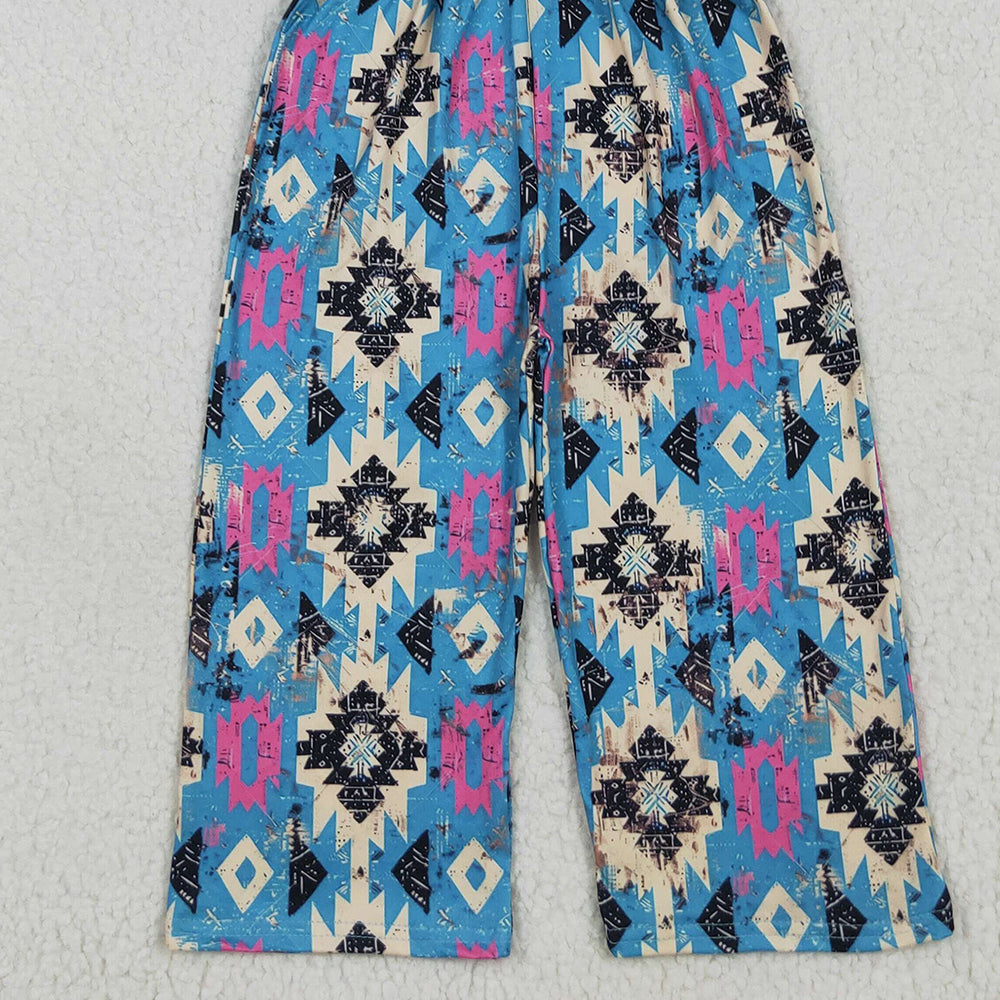 SR1977 RTS NO MOQ Baby Girls Summer Jumpsuits Baby Girls Western Turquoise Aztec Straps Jumpsuits