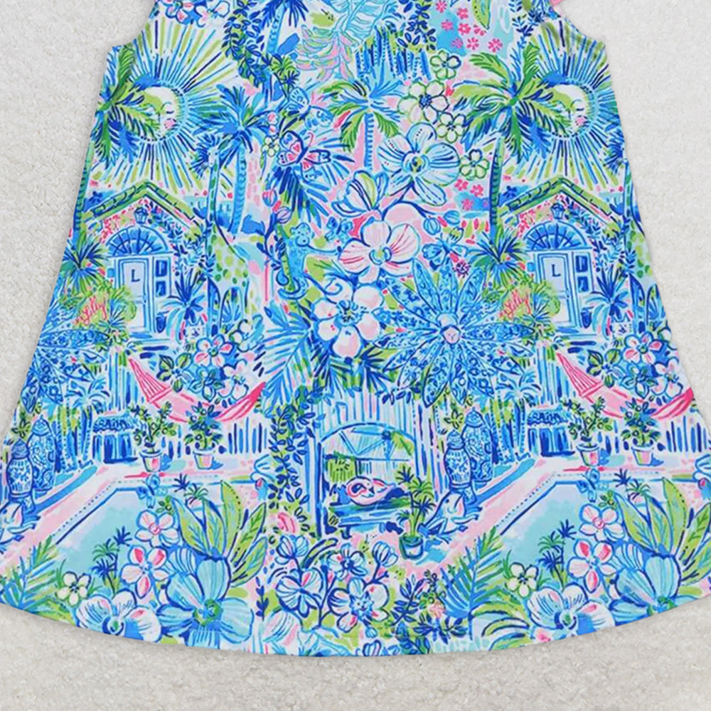 GT0563  RTS NO MOQ Baby Girls Summer Tops Pink flutter sleeves watercolor floral girls shirt