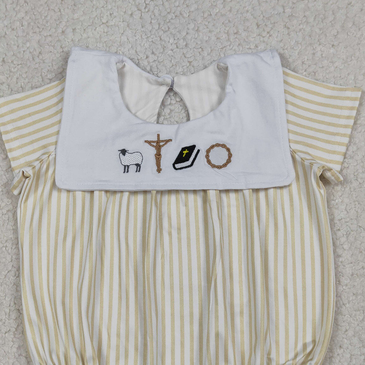 3.19 RTS NO MOQ （In stock）SR3802 Children's Fashion Romper Baby Girls Sleeveless Embroidery Cross Yellow Stripe Romper