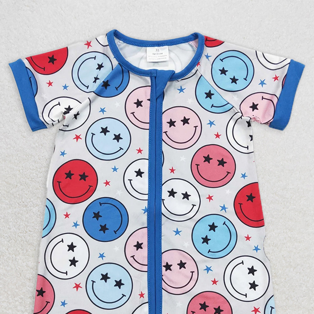 SR0692 RTS NO MOQ Baby Boys Summer Rompers Baby Infants Boys Short Sleeve 4th Of July Smile Rompers
