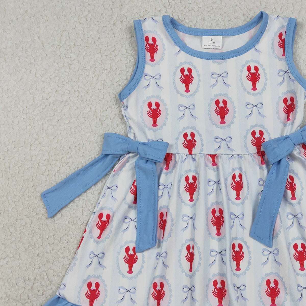 1.13 RTS NO MOQ （In stock）GSD3448 Baby Girls Sleeveless Bows Crayfishes Ruffle Knee Length Dresses