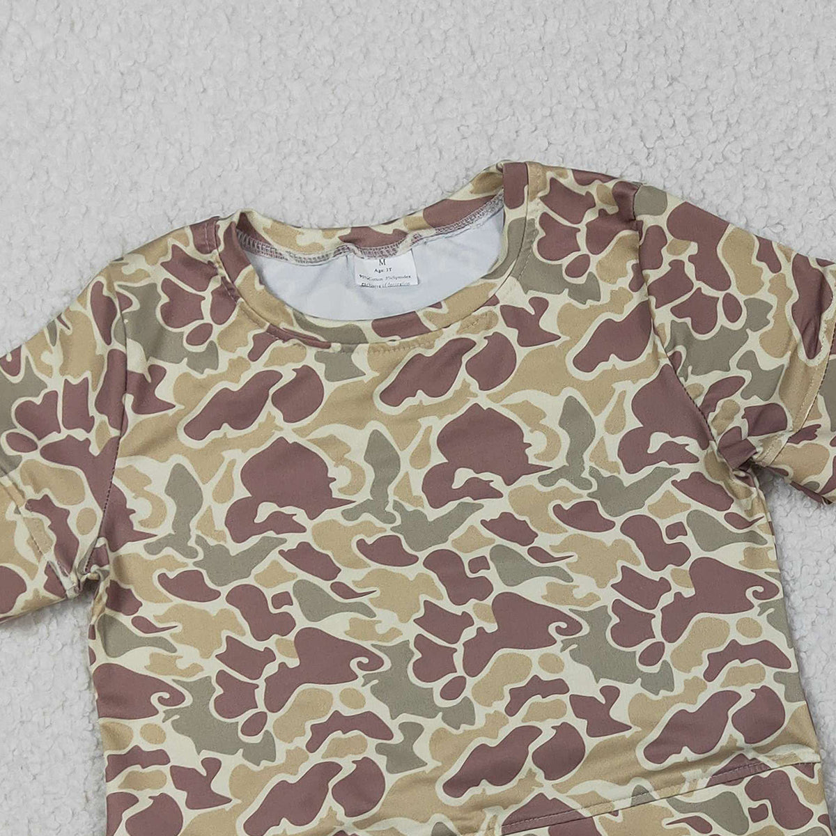 3.13 RTS NO MOQ （In stock）GSSO3224 Kids Clothing for Baby Girls Short Sleeve Khaki Camo Top Scallop Shorts Clothes Set