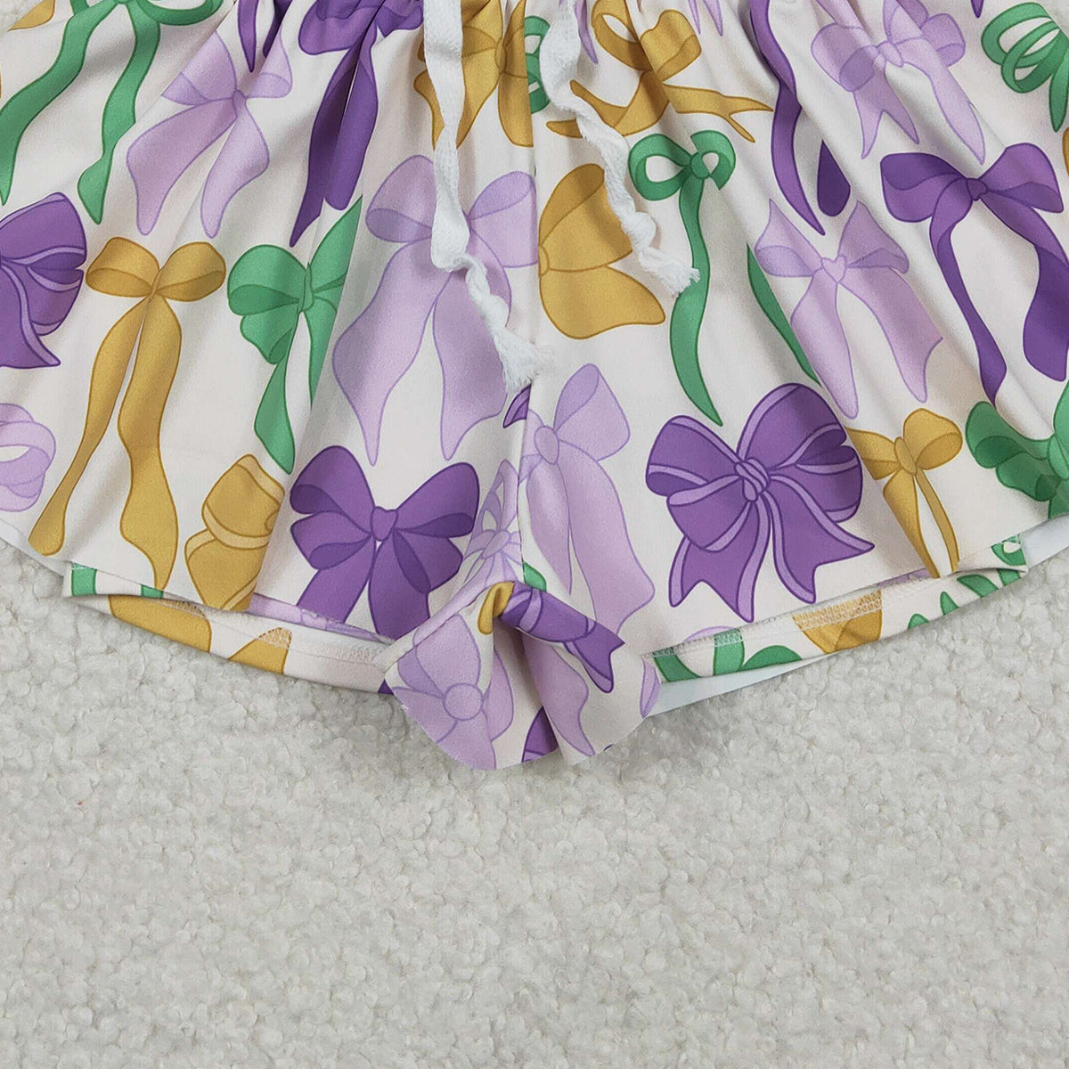 11.22 RTS NO MOQ （In stock）SS0684 Baby Girls Mardigras Bows Plaid Yoga Active Shorts Bottoms