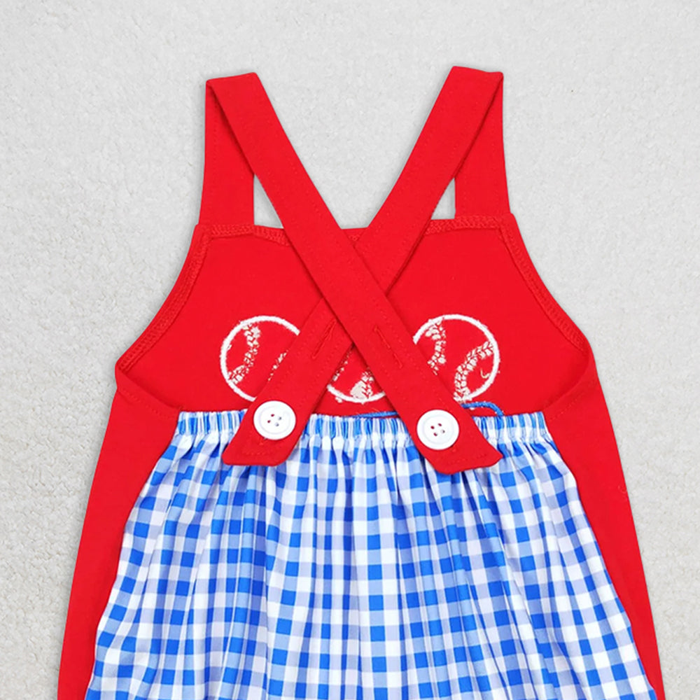 SR0687RTS NO MOQ  Baby Boys Summer Rompers Baby Infants Boys Red Baseball Straps Rompers