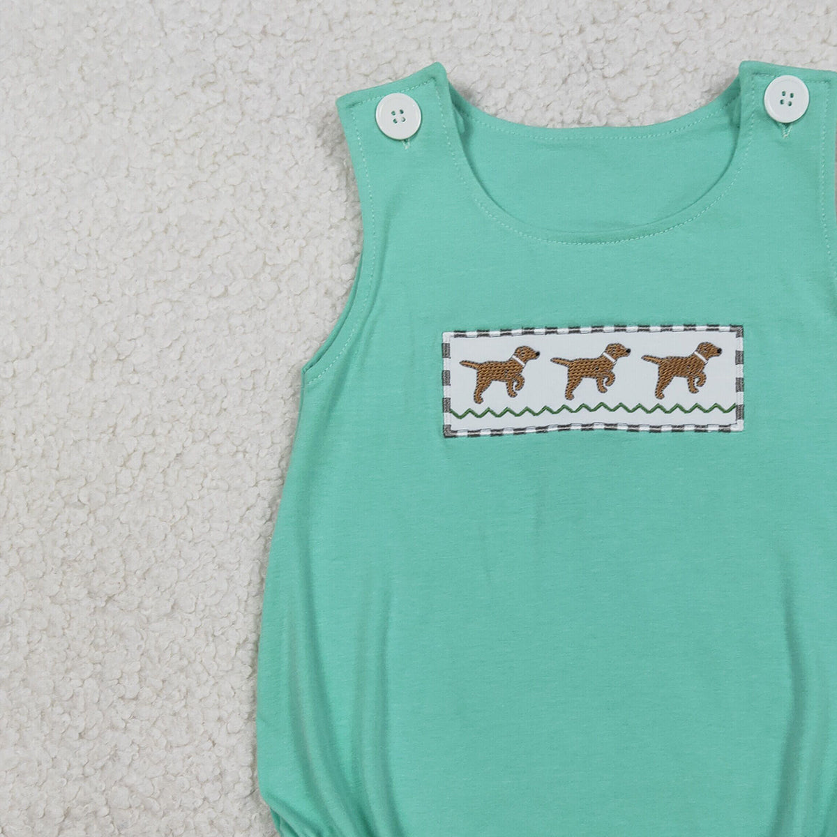 1.21 RTS NO MOQ （In stock）SR3559 Embroidery Dogs Baby Boys Sleeveless Hunting Rompers