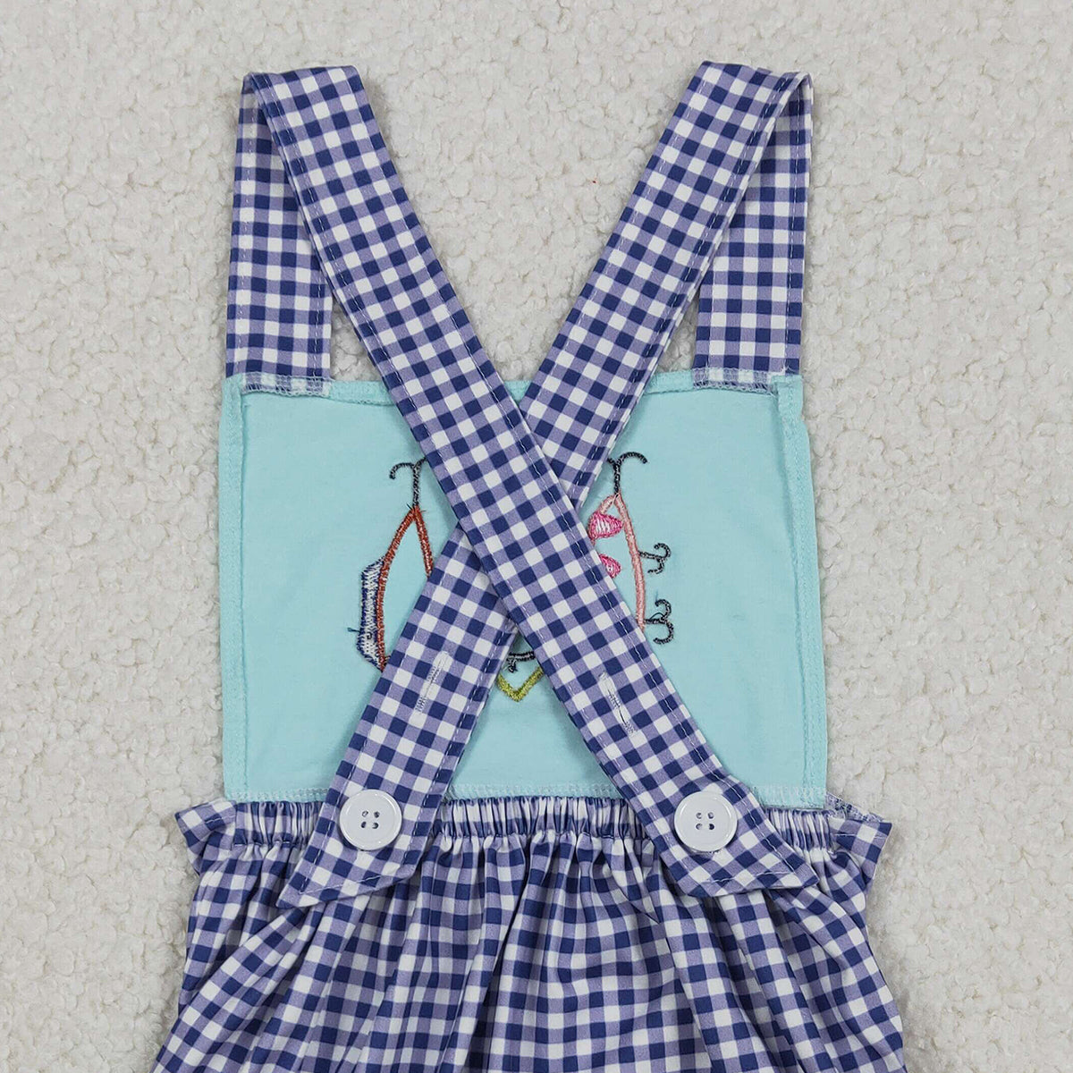 12.12 RTS NO MOQ （In stock）SR3413 Baby Boys Rompers Embroidery Fishing Baby Boys Checked Strap Hunting Rompers