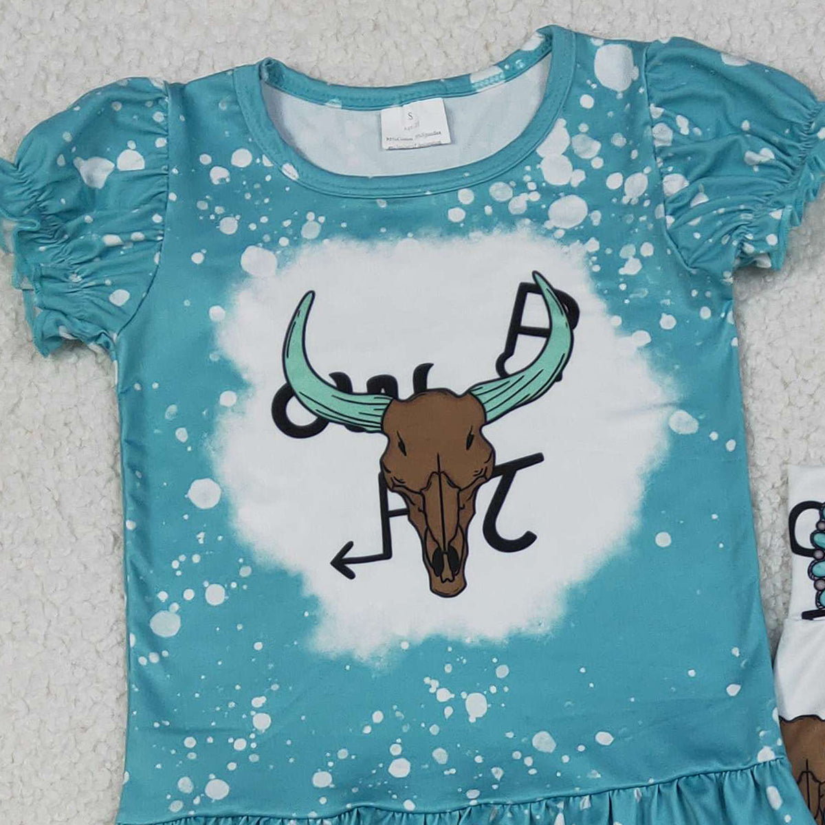 12.22 RTS NO MOQ （In stock）GSPO2114 Baby Girls Bull Skulls Ruffle Top Bell Bottom Pants Western Clothes Sets