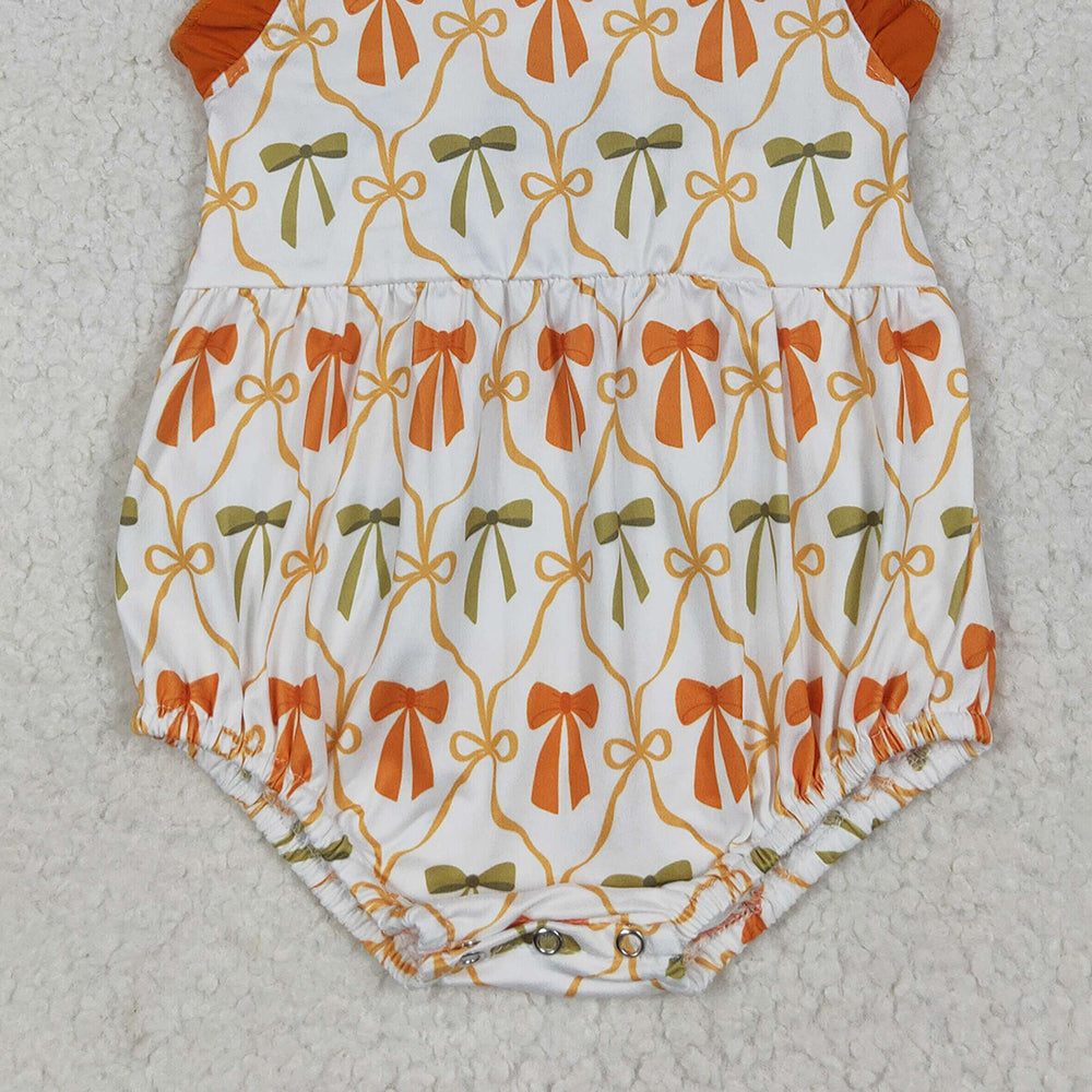 RTS NO MOQ （In stock）SR3148 Baby Girls Summer Rompers Baby Girls Strap Orange Bows Plaid Ruffle Rompers
