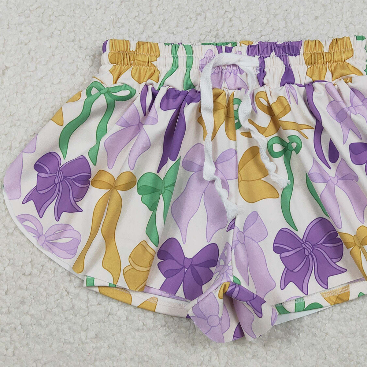 11.22 RTS NO MOQ （In stock）SS0684 Baby Girls Mardigras Bows Plaid Yoga Active Shorts Bottoms