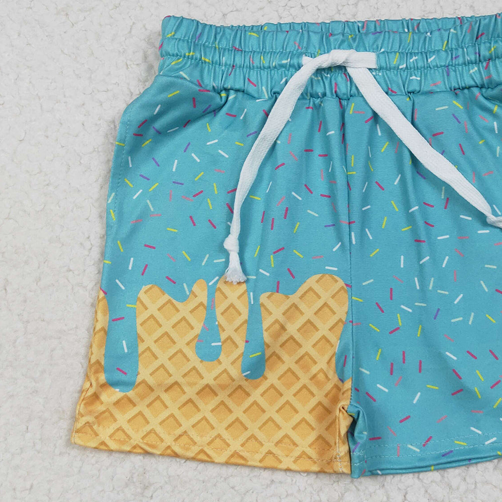 RTS NO MOQ （In stock）SS0623 Baby Girls Summer Shorts Baby Girls Teal Ice Cream Drip Summer Shorts Bottoms