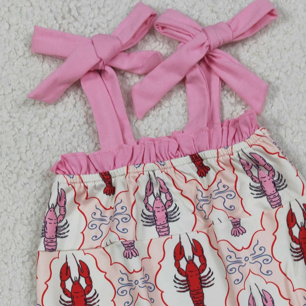 3.27 RTS NO MOQ （In stock）SR4032 Straps ruffle crawfish baby girls summer romper