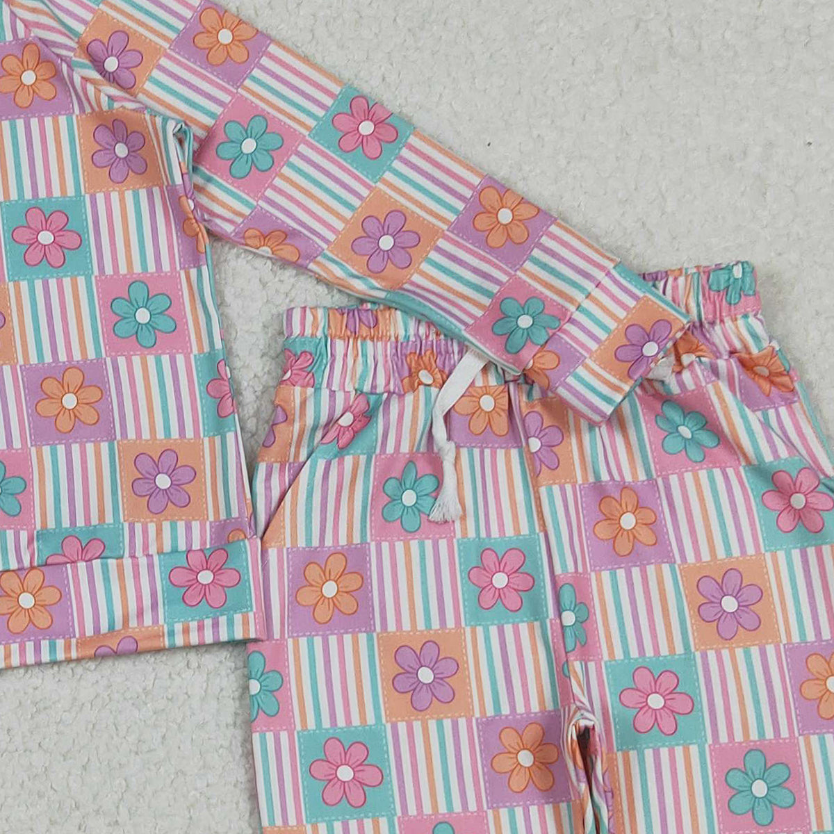 10.14 RTS NO MOQ （In stock）GLP2853 Baby Girls Flowers Checked Hoodies Pockets Legging Pants Clothes Sets