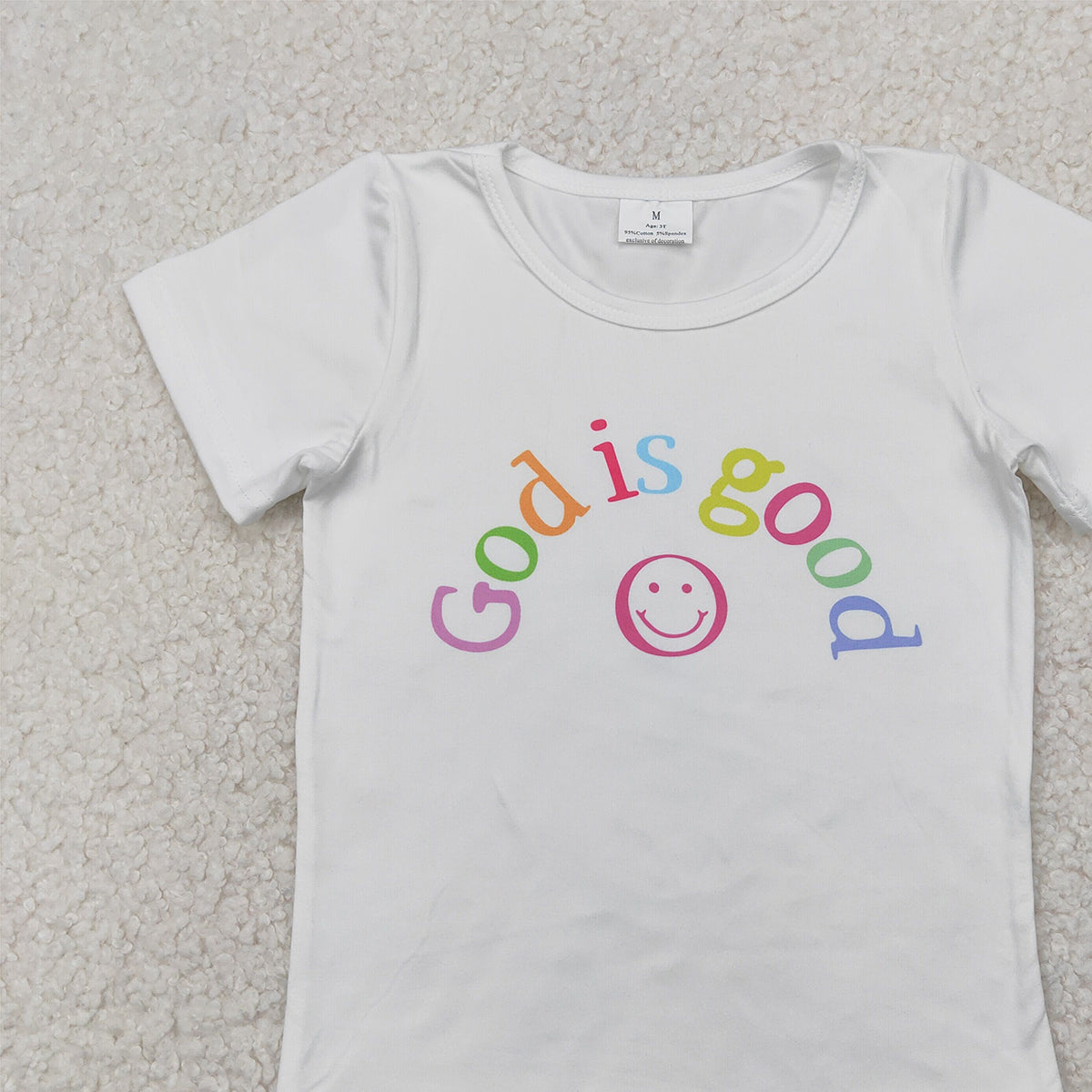 6.10  GT0958 RTS NO MOQ Baby Girls Summer Tops White short sleeves god is good smile girls shirt